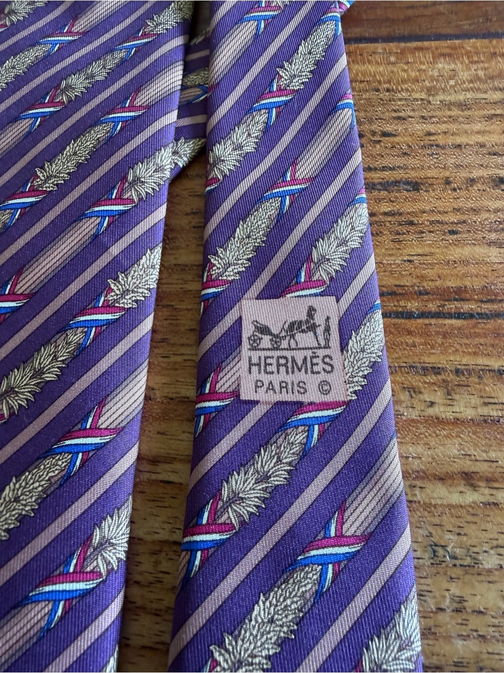 Vintage Hermes Paris Silk Tie Traditional Branches French Flag Ribbon - Picture 2 of 8
